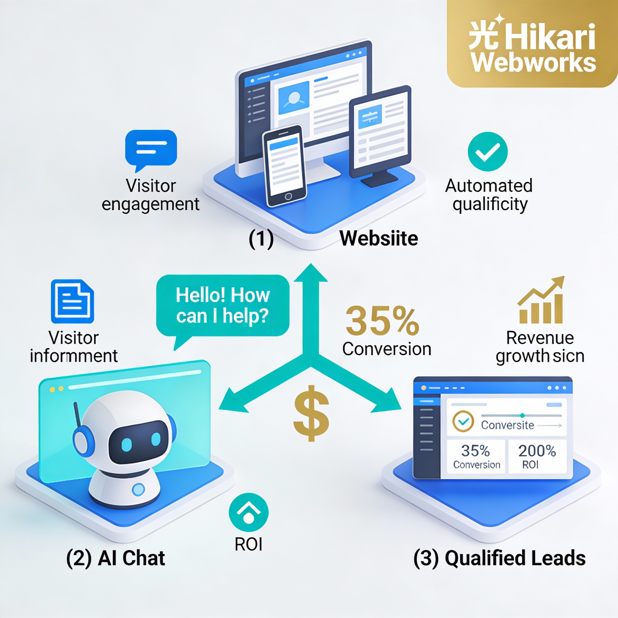Website visitor flow through AI chatbot to qualified lead stage